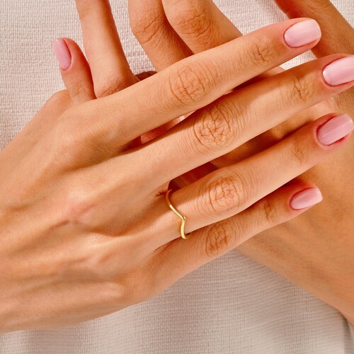 14k Solid Gold Plain Curved Wedding Ring / Plain Minimalist Etsy