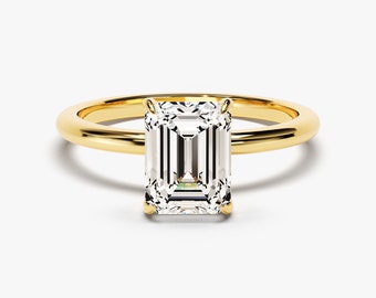 1,5 CT Emerald Cut Solitaire Moissanite verlovingsring / 14k Solid Gold sierlijke verlovingsring / 4 Prong Solitaire Emerald Moissanite Ring