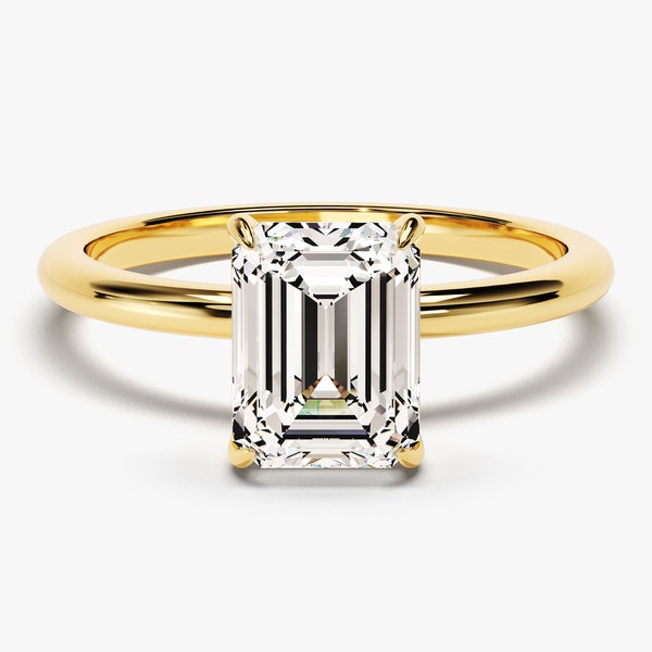 1.5 CT Emerald Cut Solitaire Moissanite Engagement Ring / 14k Solid Gold Dainty Engagement Ring / 4 Prong Solitaire Emerald Moissanite Ring