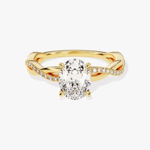 Petite Twist Oval Cut Moissanite Engagement Ring / 1 1.5 2 CT Twisted Ring in 14k Solid Gold / Side Stone Accent Pave Set Ring image 5