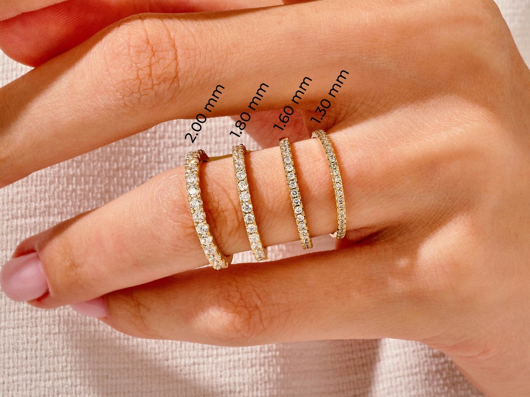 14k Solid Gold Moissanite Full Eternity Wedding Band / Dainty Matching