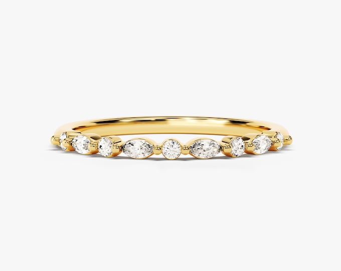 Half Eternity Marquise Moissanite Wedding Band / 14k Solid Gold Bridal ...