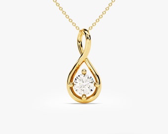 14K Solid Gold Moissanit Infinity Halskette / Minimalistische Unendlichkeits-Halskette für Sie / Simulierte Diamant-Halskette für Frauen / Weihnachtsgeschenk