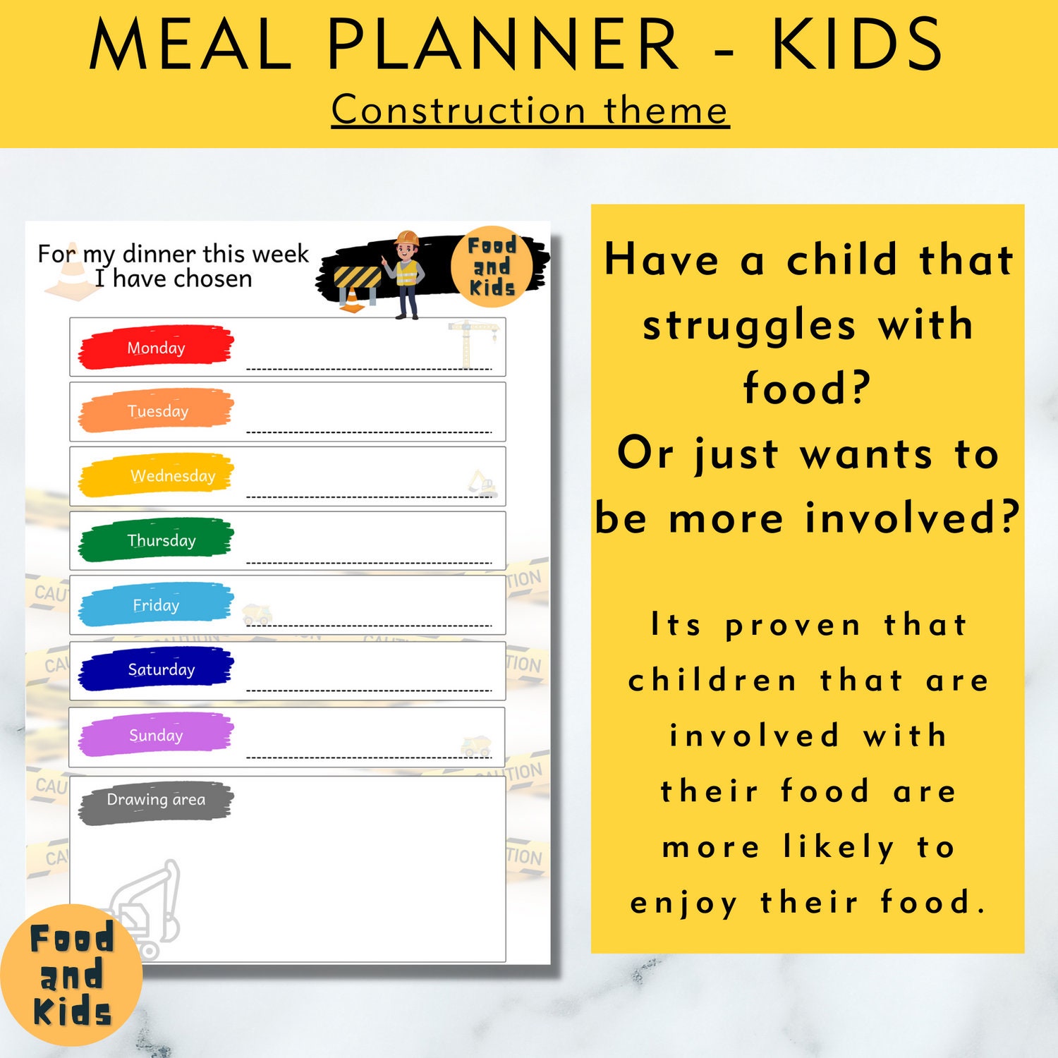 Meal Planner - Kids - Weekly Meal Menu - Plan Meals - Construction ...