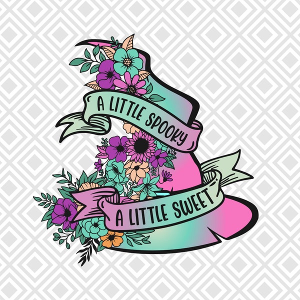 A Little Spooky A Little Sweet PNG, Floral Witch Hat Png, Witchy Sublimation Designs Downloads, Shirt Design Png,  png sublimation, Flowers