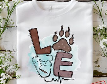 Veterinary Tech Love PNG: Pet Paw Shirt Design (Digital Download)