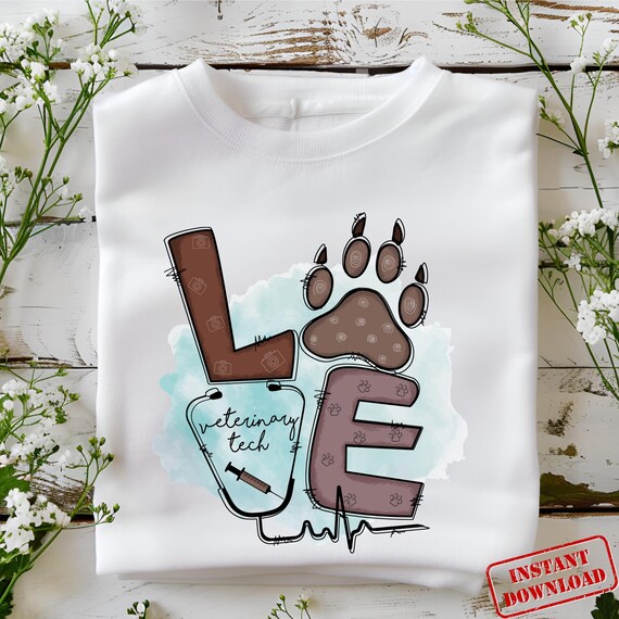 Veterinary Tech Love PNG: Pet Paw Shirt Design (Digital Download)