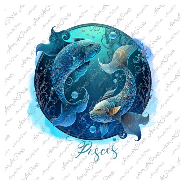 Pisces Zodiac Sign Sublimation Design, Pisces Png, Watercolor Astrological Sign Png, Celestial Zodiac Sublimation, Pisces Shirt design png