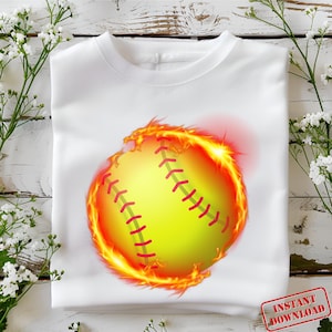 Softball Png, Softball fireball, Softball ball in flames, Flaming Softball Ball Sublimation designs, Softball Clipart, Softball shirt design