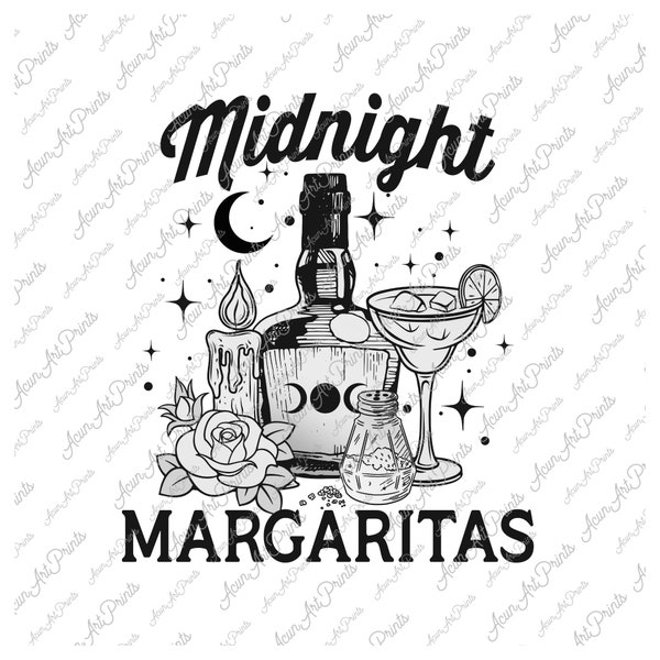 Midnight Margaritas png, Margaritas PNG, Western PNG, Tequila PNG, Candle, Rose, Halloween, Witchy, Fall, Moon, Black White  Download