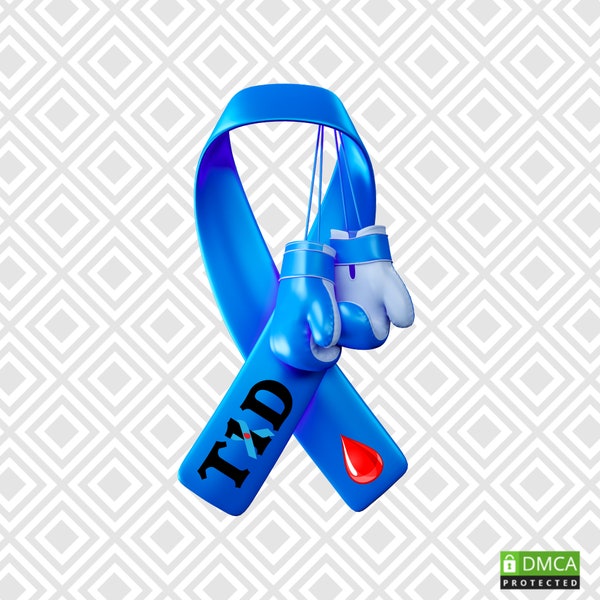 T1D Diabetes Sublimation PNG, Tackle Diabetes, Boxing Gloves Png, Diabetes Warrior, T1D Blue Ribbon, Diabetes Awareness, Sublimation Design