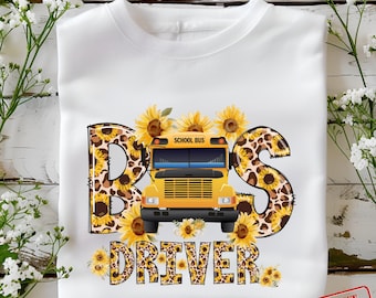 Sunflower School Bus Driver PNG: Sublimation Design (Digital Download)