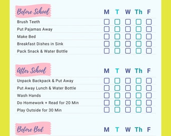 Daily Chore Chart for Kids Responsibility Chart Homeschool My Responsibilities Planner Printable Editable PDF