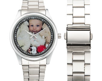 Custom Photo Men's Watch, Christmas Gifts for Him, Personalized Stainless Steel Image Photo Watch, Stocking Stuffers for Him