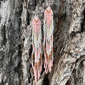 Perlen Ohrringe, Baumeln Ohrringe, Rosa Ohrringe, handgemachte perlen ohrringen, einzigartiger perlen schmuck, handgemachte ohrringe