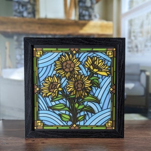 Handmade Sunflower Stained Glass Shadowbox: Home Decor Gift