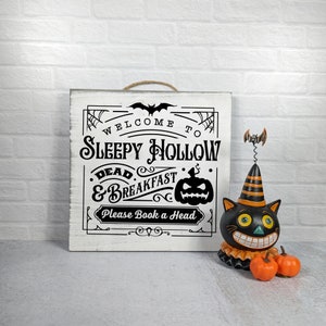 Funny Handmade Halloween Wood Sign, Sleepy Hollow Dead & Breakfast Sign, Halloween Decor, Trick or Treat Sign, Halloween Humor Gift