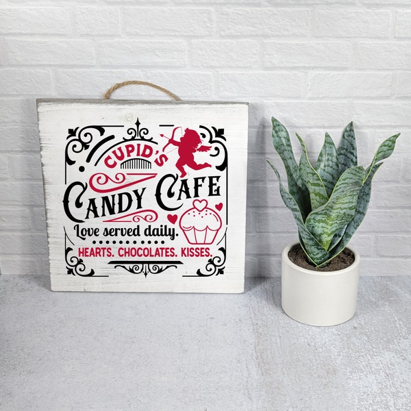 Valentine's Day Handmade Wooden Sign, Cupid's Candy Cafe, Romantic Decor, Home Decor, Valentine's Day Gift, Housewarming Gift