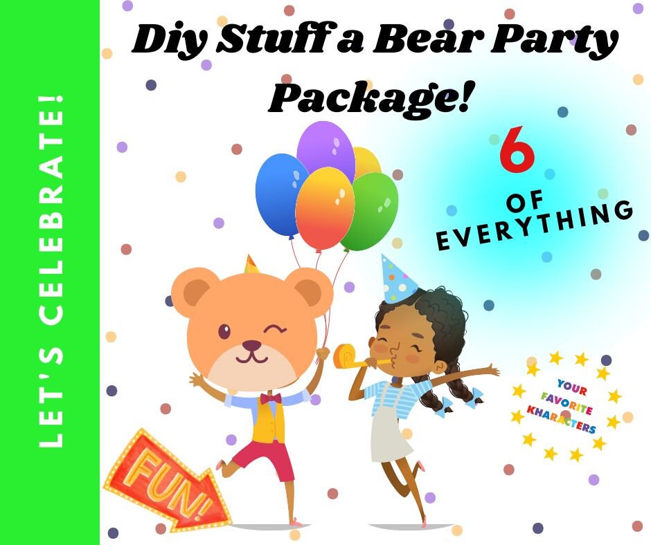 Diy Stuff a Bear, Plushie Party, Party of 6 Kit, Birthday Craft
