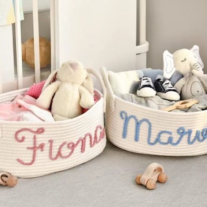 Cesta de regalo personalizada para baby shower, cesta de regalo para bebés de algodón con cuerda, cesta de regalo para bebés, cesta de juguetes, regalo para recién nacidos, regalo para nombres de bebés