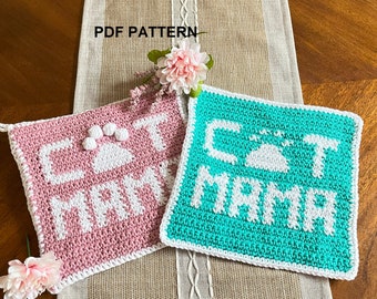 DIY PATTERN - Cat Mama Wash Cloth / Hot Pad Crochet PDF