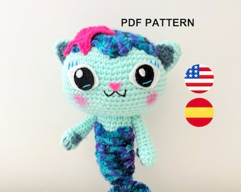 PATRÓN DIY - Gato Sirena - Amigurumi Crochet PDF (en/es)
