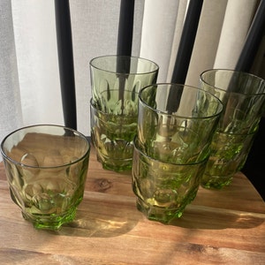 Vintage Hazel Atlas Green Vintage Thumbprint Flat Tumbler 6 Oz. Set of 7