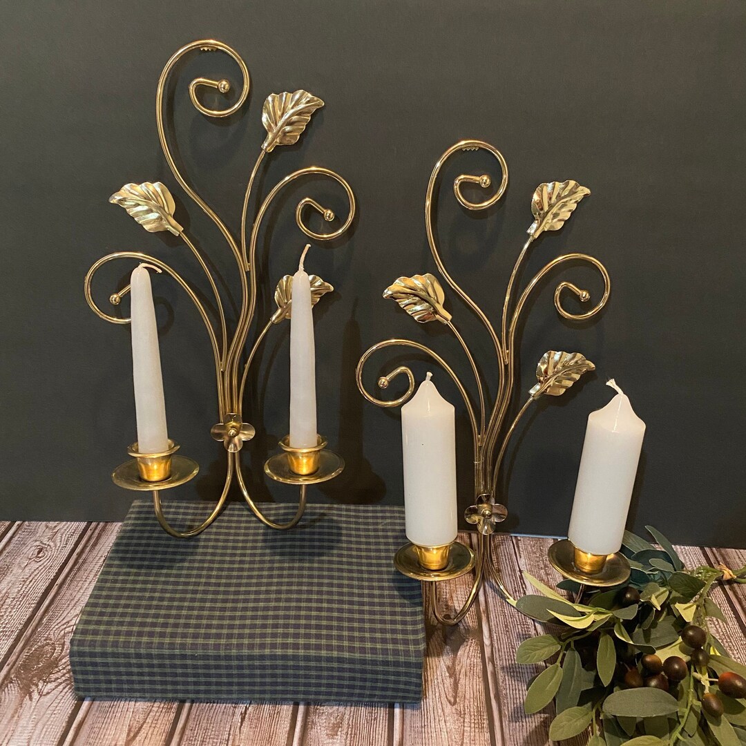 VINTAGE Double Candle Wall Sconce Leaf Scroll HOMCO MCM Etsy