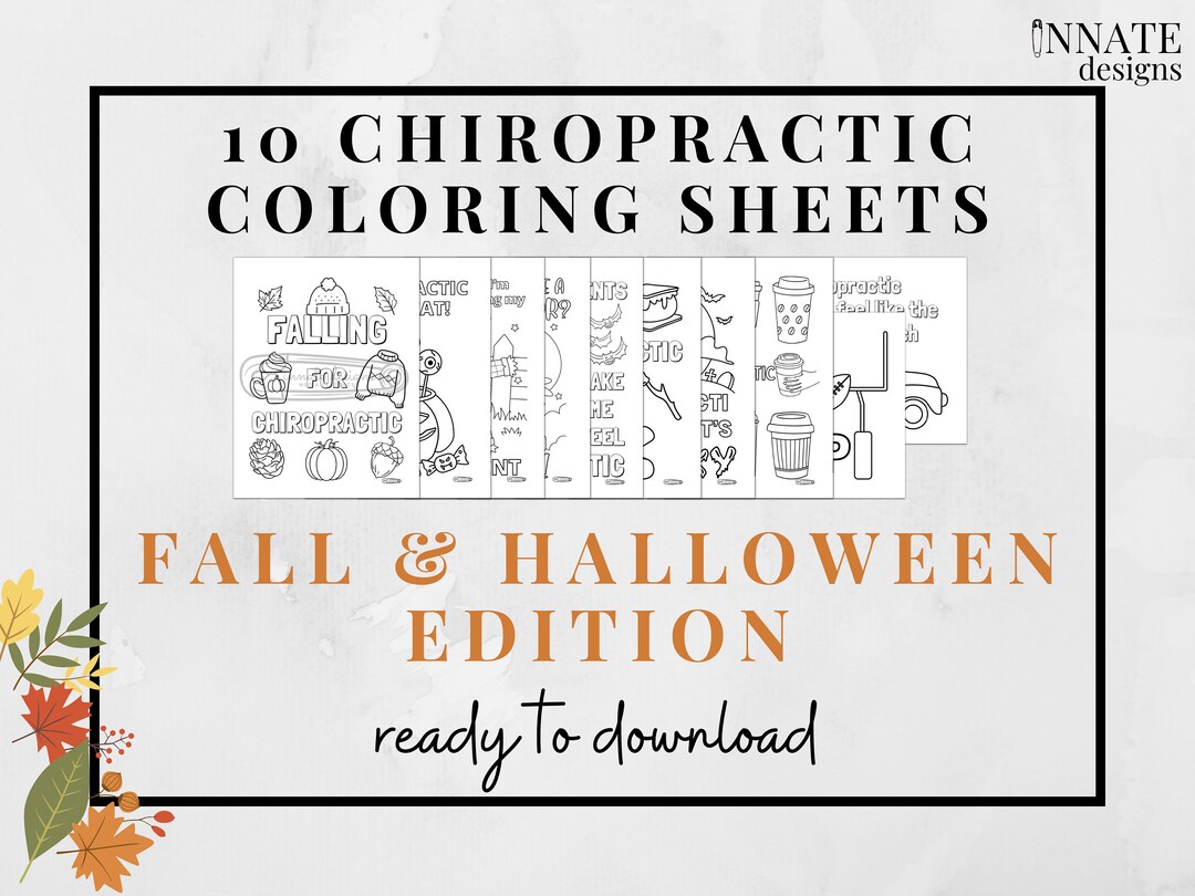 10 Chiropractic Fall & Halloween Coloring Sheets Instant Digital ...