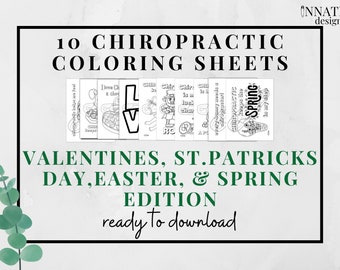 10 Chiropractic Spring, St Patricks Day, Valentines Day, & Easter Coloring Sheets Instant Digital Download