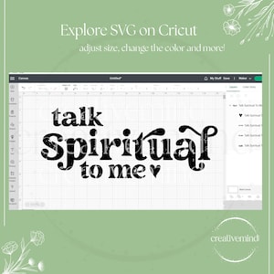 May include: A black and white graphic design with the text "talk spiritual to me" with a heart symbol. The design is in a distressed font style.