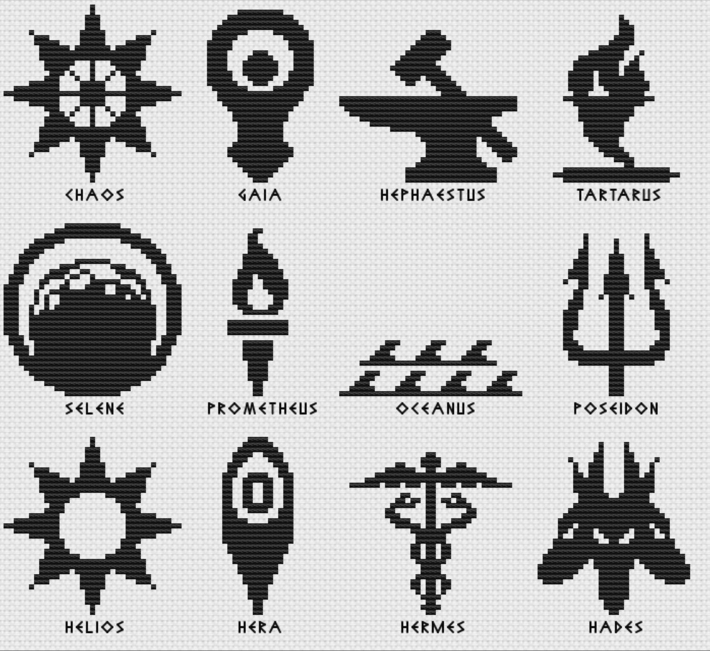 Dios griego Negro/Blanco/Símbolos de color Patrón de punto de cruz, Patrón  PDF, Descarga instantánea 1 - Etsy México, image size:1396x1280