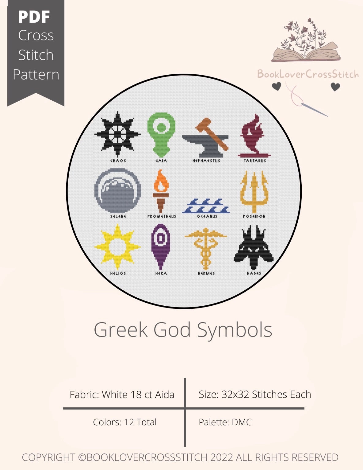 Dios griego Negro/Blanco/Símbolos de color Patrón de punto de cruz, Patrón  PDF, Descarga instantánea 1 - Etsy México, image size:1184x1536