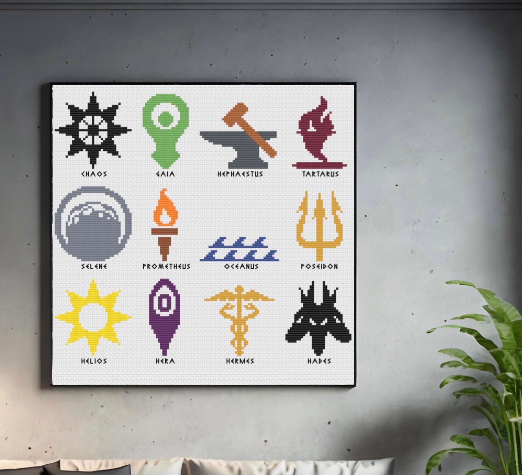 Dios griego Negro/Blanco/Símbolos de color Patrón de punto de cruz, Patrón  PDF, Descarga instantánea 1 - Etsy México, image size:1667x1515