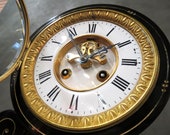 French Antique Signed Mantel Clock Garnitures Marble Bronze Vintage Hollywood Regency 18th Century Mercury Pendulum