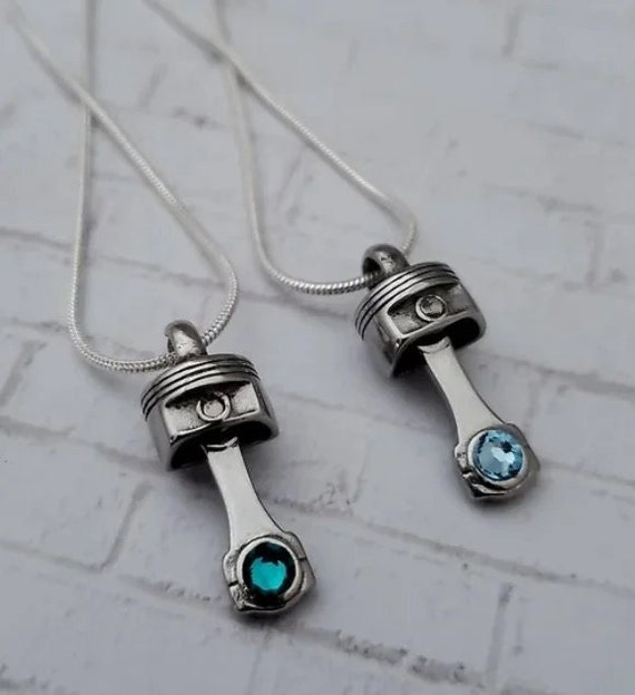 Piston Necklace with Swarovski Crystals-Engine -Automotive Jewelry - Mechanic - Car Girl - Car Jewelry