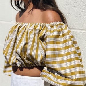 PALAKA off-the-shoulder crop top | 4-line Hawaiian plaid | handmade in Hawaii | summer luau outfit