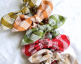 PALAKA Scrunchies, Plaid scrunchie, holiday gift, gift for her, bunny ear scrunchie, holiday accessories, Hair accessories,