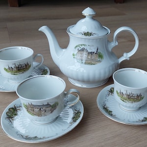 Porseleinen Bavaria - Röslau koffie/thee servies set met Nederlandse kastelen bestaande uit koffie/theepot en 3 kop & schotels