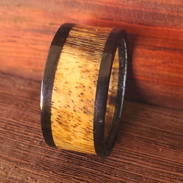 Spalted Tamarind Wood Ring with Exotic Ebony on the sides