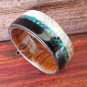 Antler & Ebony Wood Ring inaid with Blue Lapis Lazuli + Green Malachite