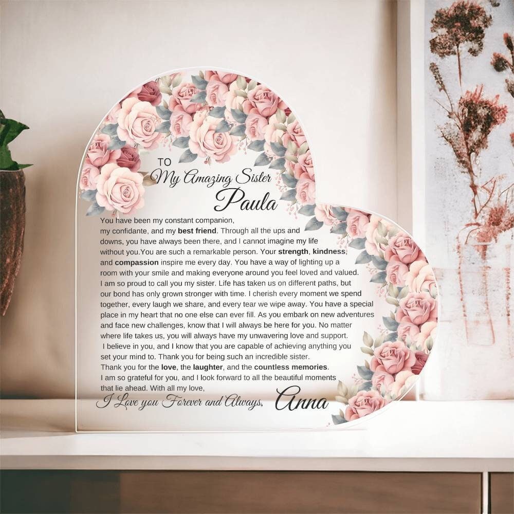 To My Sister Heart Acrylic Plaque for Big Sister Gift Christmas Gifts ...