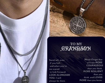 To my grandson gift from grandma and grandpa grandson Christmas grandson birthday grandson graduation Grandson Engraved compass necklace