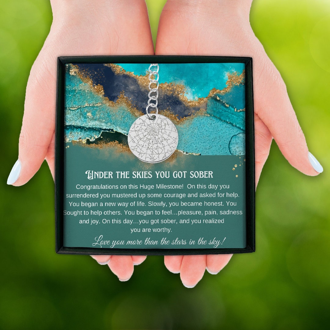 Personalized Star Map Sobriety Coin Keychain, Sobriety Gift for Women