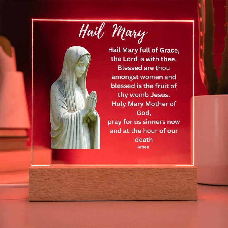 Hail Mary Prayer Plaque, Religious Virgin Marie Plaque Gift for Mother