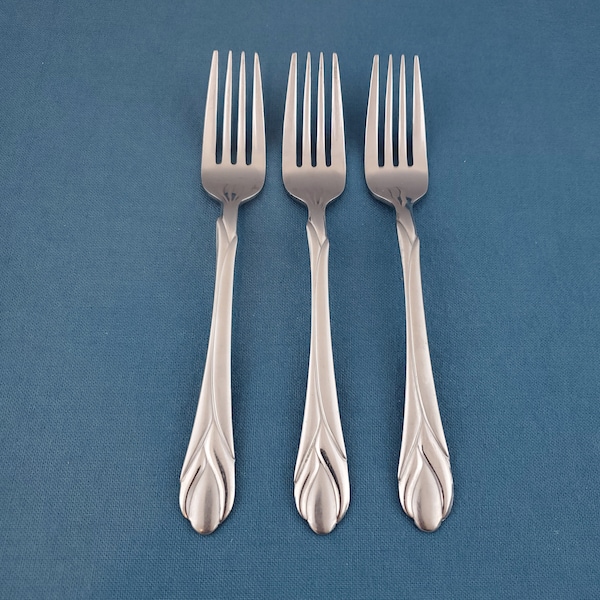 Hampton Silversmiths LILY FROSTED Stainless w Glossy accents ~ Salad Forks 6 7/8" ~ Beautiful Vintage Flatware ~ Sold in Sets of 2 or 3