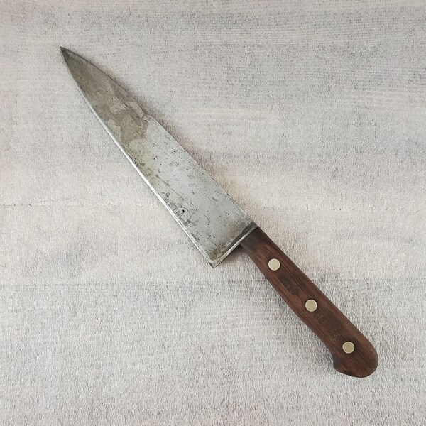 Vintage DEXTER Chef Butcher Knife 4898 Carbon Steel Full Tang 8" Blade 13.25" Length Santoko