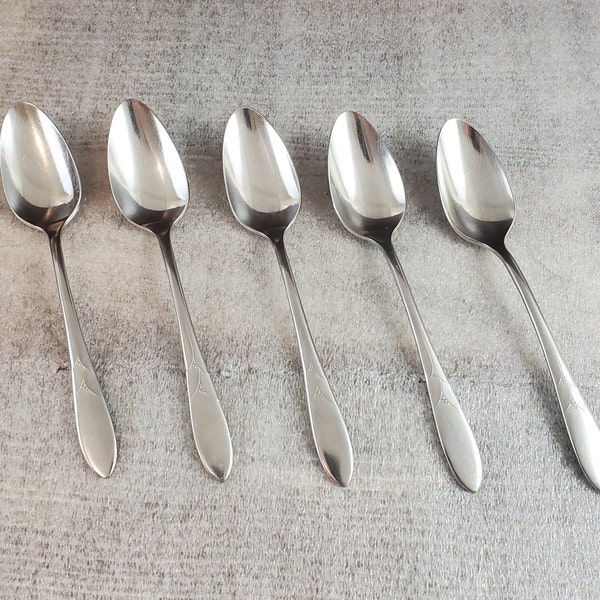 Oneida Debonair Community Stainless ~ SET of 5 Teaspoon Tea Spoon 6" Beautiful Vintage Pattern Flatware