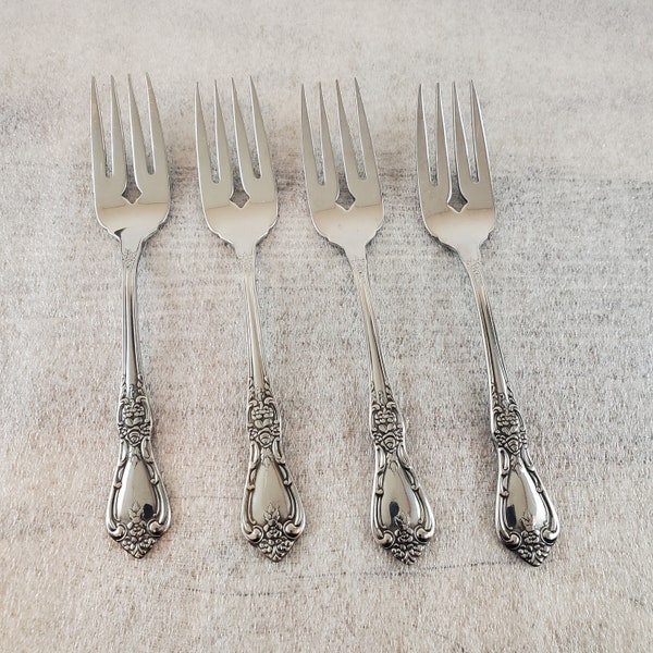 Oneida Stainless KENNETT SQUARE Glossy Salad Forks 6 1/4" ~ Beautiful Vintage Pattern Flatware ~ Sold in Sets of 4