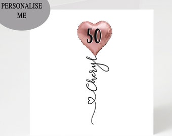 50th Birthday card, Personalised Birthday Card, 50th Birthday Gift for her, Watercolour greetings card, birthday card for 50th birthday